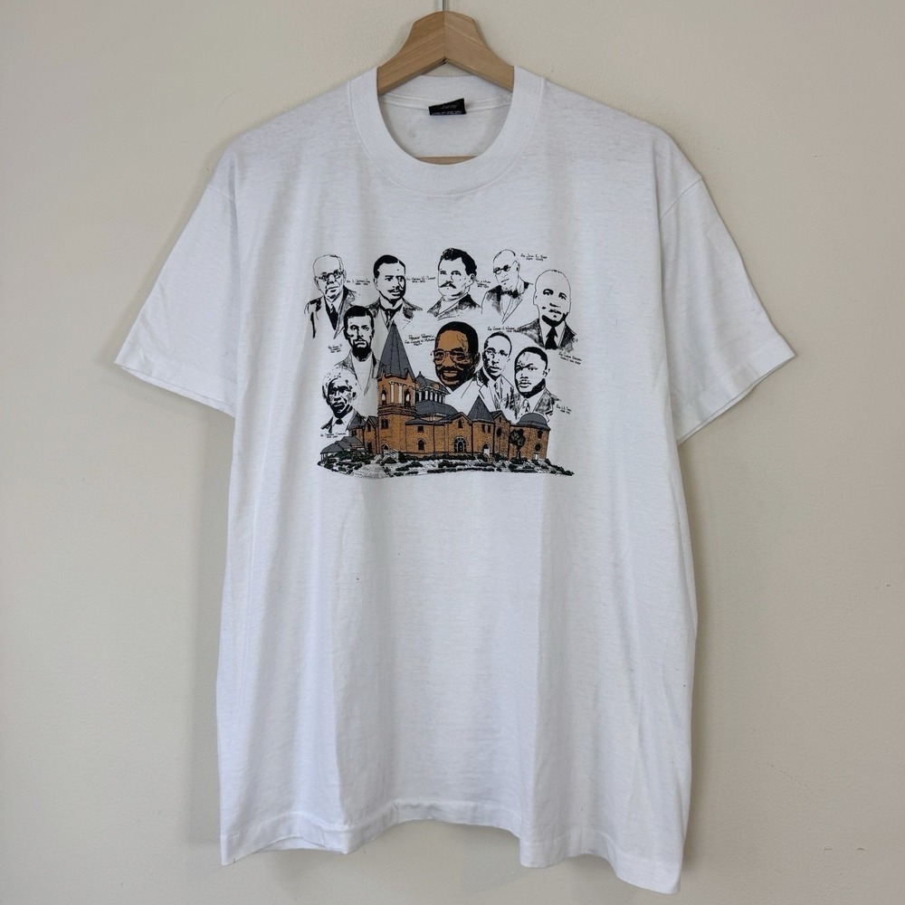 Vintage 90's Men Of History Black Power Government USA White Tee Shirt - L/XL